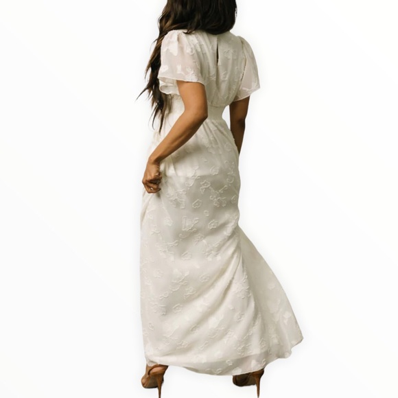 Baltic Born Evelyn Smocked Maxi Dress in Off White Deep V Neck - Picture 7 of 11